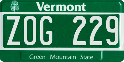 VT license plate ZOG229