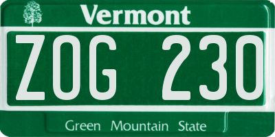 VT license plate ZOG230