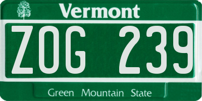 VT license plate ZOG239