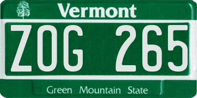 VT license plate ZOG265