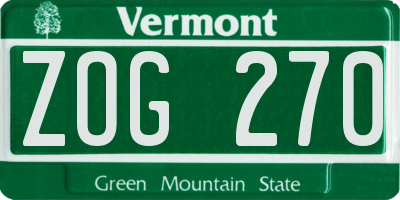 VT license plate ZOG270