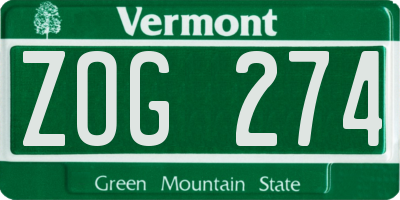 VT license plate ZOG274
