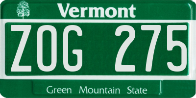 VT license plate ZOG275