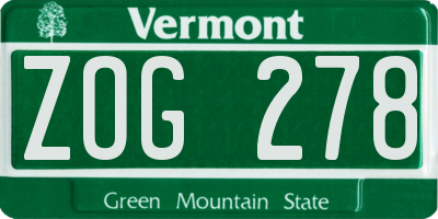 VT license plate ZOG278