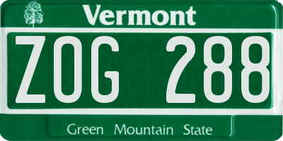 VT license plate ZOG288