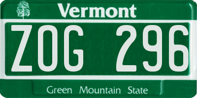 VT license plate ZOG296