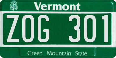 VT license plate ZOG301