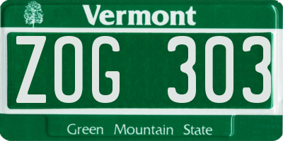 VT license plate ZOG303
