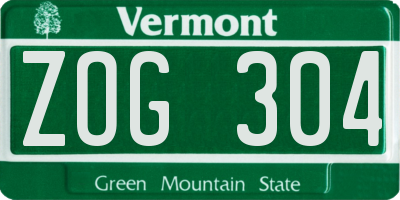 VT license plate ZOG304