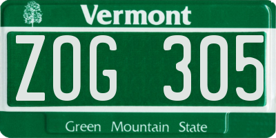 VT license plate ZOG305