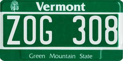 VT license plate ZOG308