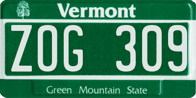 VT license plate ZOG309