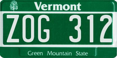 VT license plate ZOG312