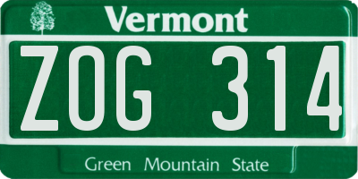 VT license plate ZOG314
