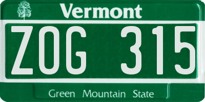 VT license plate ZOG315