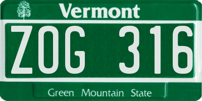 VT license plate ZOG316