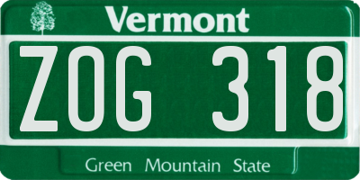 VT license plate ZOG318
