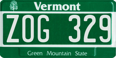 VT license plate ZOG329