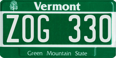 VT license plate ZOG330
