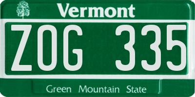 VT license plate ZOG335