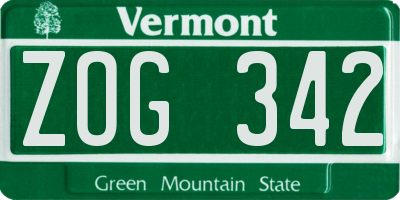 VT license plate ZOG342