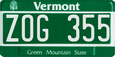 VT license plate ZOG355