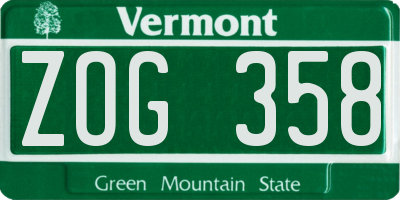 VT license plate ZOG358