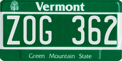 VT license plate ZOG362