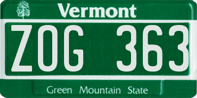 VT license plate ZOG363