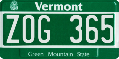 VT license plate ZOG365