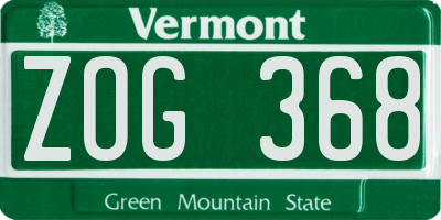 VT license plate ZOG368