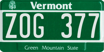 VT license plate ZOG377