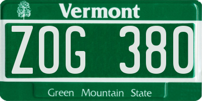 VT license plate ZOG380