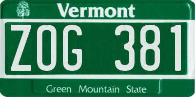 VT license plate ZOG381