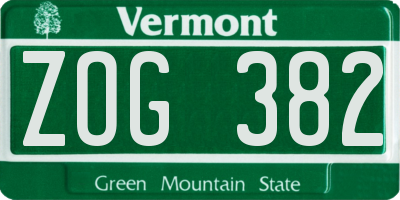 VT license plate ZOG382