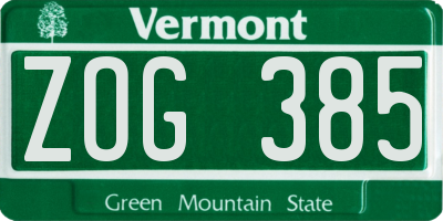 VT license plate ZOG385