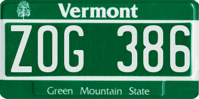 VT license plate ZOG386