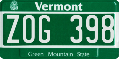 VT license plate ZOG398