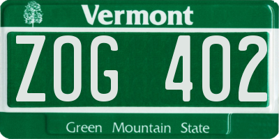 VT license plate ZOG402