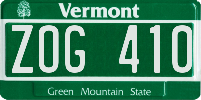 VT license plate ZOG410