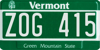 VT license plate ZOG415