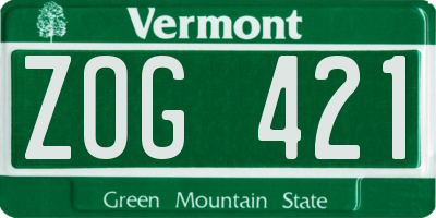 VT license plate ZOG421