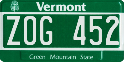 VT license plate ZOG452