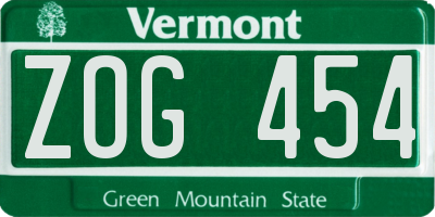 VT license plate ZOG454