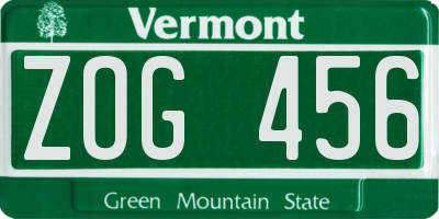VT license plate ZOG456