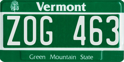VT license plate ZOG463