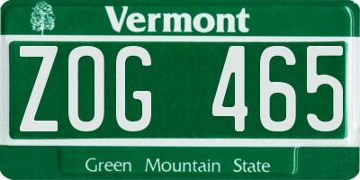 VT license plate ZOG465