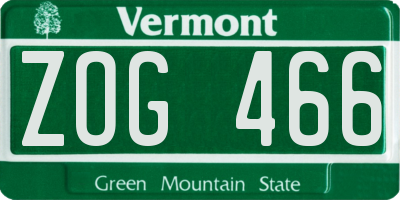 VT license plate ZOG466