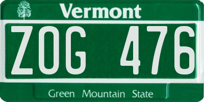 VT license plate ZOG476