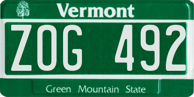 VT license plate ZOG492